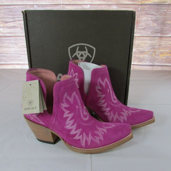 Ariat Shoes - Ariat Women's Dixon Snip Toe Western Ankle Boot - Haute Pink Suede 10046864